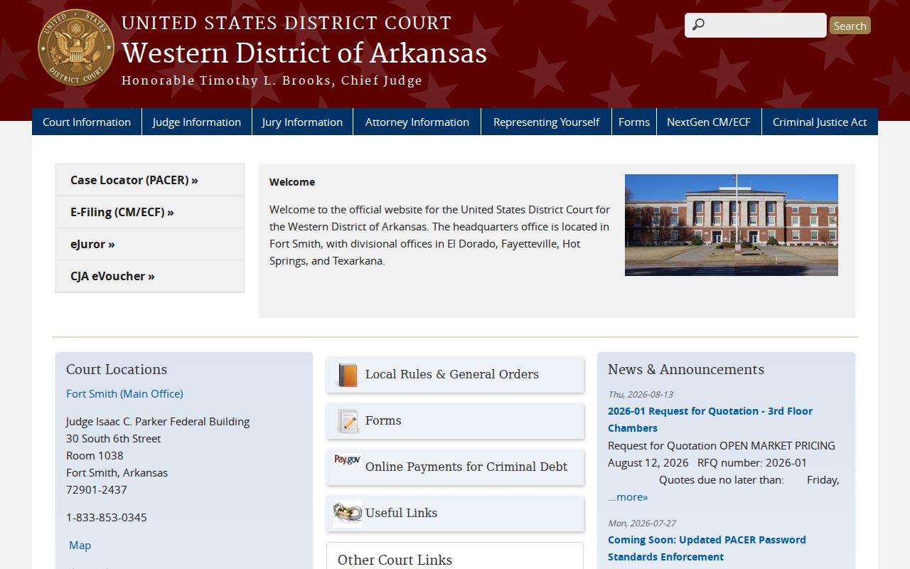 Western District federal docket boundary for Tollette court records